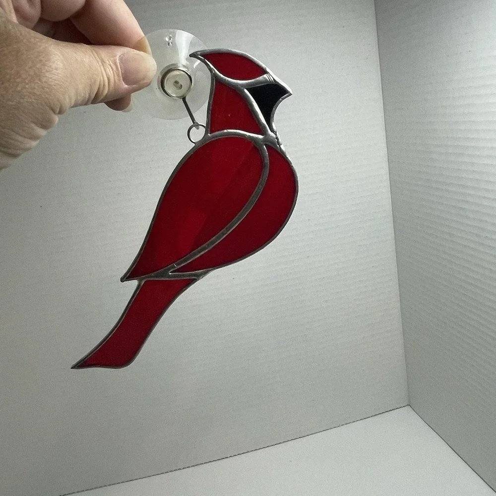 Cardinal Stain Glass Sun Catcher Red Bird Hanging Bird 7 1/2